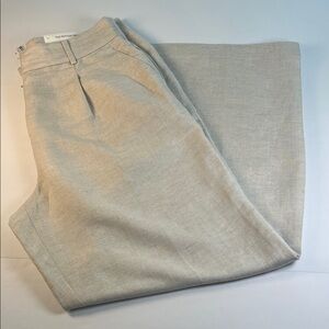 Loft Peyton Linen Blend Trouser Khaki Wide-Leg Pleats Pockets Pants Sz 10